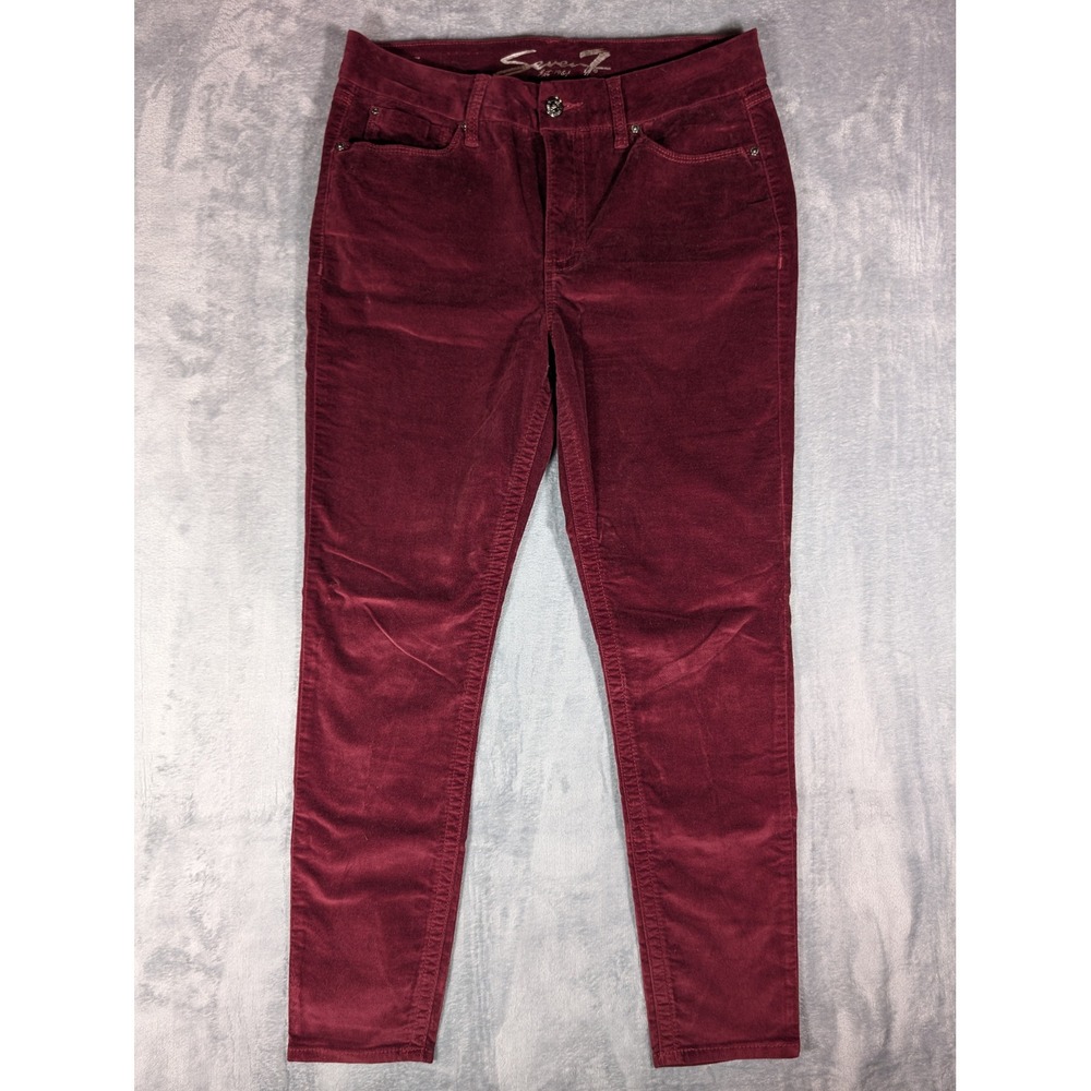 Seven7 Women's 12 Burgundy Tummyless High-Rise Skinny Corduroy Pants Wine‎ Red